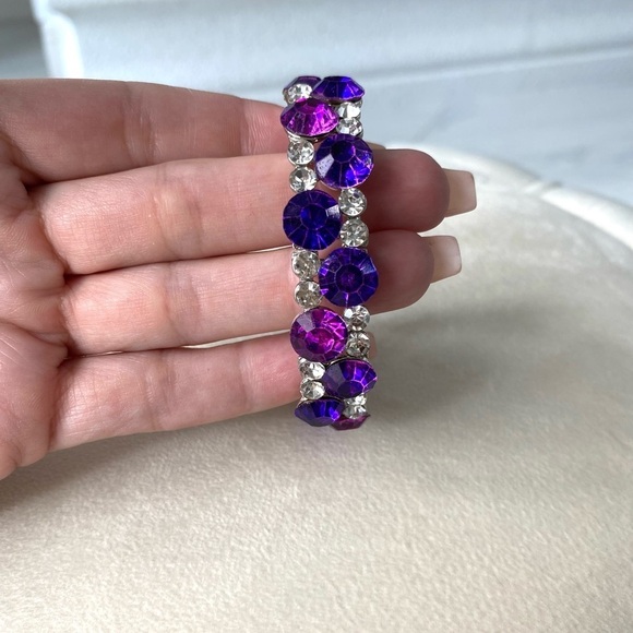 Rhinestone Purple blue crystal beaded bracelet stretch New NWT - Picture 5 of 12